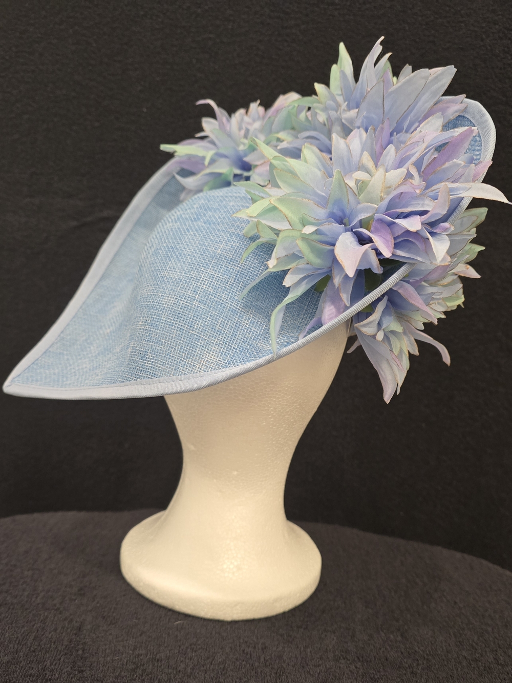 Light Blue Floral Racing Fascinator Hat